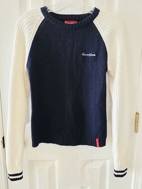 South Pole Navy and Cream Raglan Knit Sweater Large